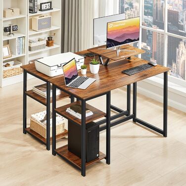 Невеликий офісний стіл з місцем для зберігання, 100 см Невеликий ПК-стіл з підставкою для монітора для домашнього офісу, горіх 100 x 50 см Горіх