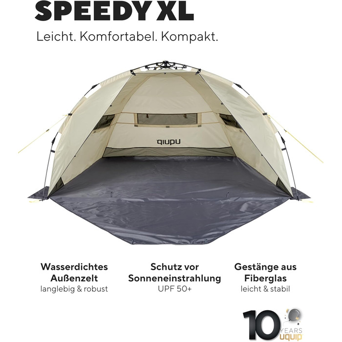 Пляжний намет Uquip Speedy XL Boulder 170 x 115 x 230 см Пляжний намет UPF 50 для захисту від сонця, вітру та дощу Портативний пляжний намет із системою швидкого складання Ідеально підходить для пляжу, кемпінгу та пікніків Sand XL
