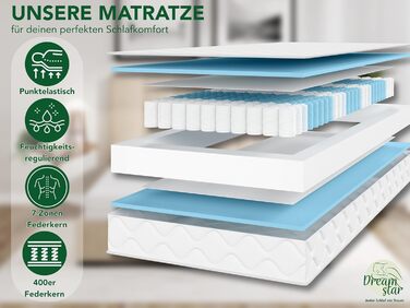 Матрац DREAMSTAR Ergo Flex Duo з пружинами Pocket Spring 140x200 см Ергономічний 7-зонний матрац Сертифіковано Oeko-Tex Рівні жорсткості H2 (0-80 кг) та H3 (80-100 кг) Гіпоалергенний та антибактеріальний Висота 17 см 140 x 200 см