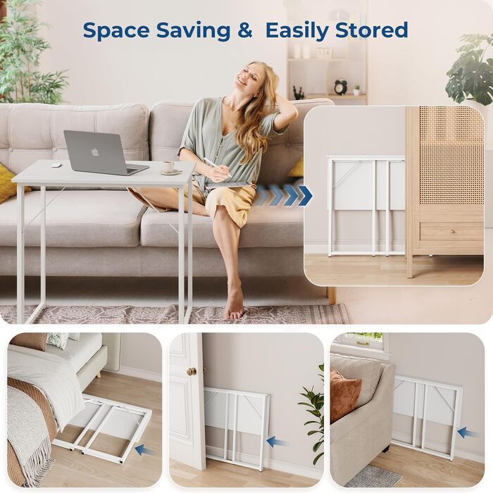 Складаний стіл Dripex, Складаний стіл 80 x 46 x 74 см, Невеликий складний комп&39ютерний стіл, Компактний стіл для домашнього офісу, кабінету, ПК (Білий - Потрібне складання)