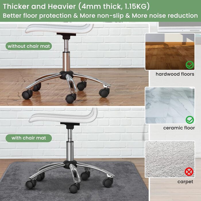 Захисний килимок для підлоги 90x140 см сірого кольору, нековзний килимок товщиною 4 мм для офісного крісла, міцний рулонний килимок, килимок для ламінату, паркету, твердих підлог 90 x 140 см сірого кольору