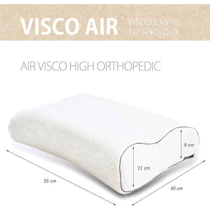 Подушка для сну на боці sei Design VISCO, ортопедична подушка для підтримки шиї Терморегулюючий чохол В&39язкоеластична подушка з піни з ефектом пам&39яті Подушка для шиї Подушка з піни з ефектом пам&39яті 54x40x11/9 см висока ортопедична