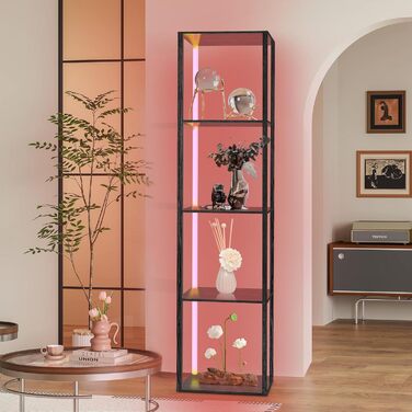 Книжкова полиця зі світлодіодним освітленням, 5-ярусний торшер з полицею, дерев&39яний торшер для вітальні з додатком та пультом дистанційного керування, кутовий торшер для вітальні, спальні, кабінету