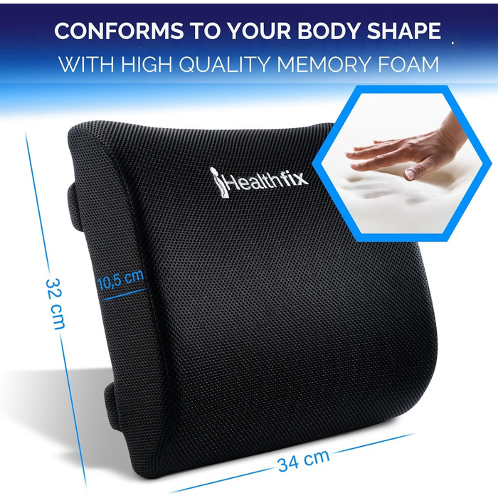 Ергономічна подушка для поперекової підтримки Розроблено спільно з експертами в Німеччині Покращує поставу та знімає біль у спині Поперекова підтримка для офісного крісла, автомобіля та дивана (Середня (70-90 кг)) Подушка для поперекової підтримки з піни 