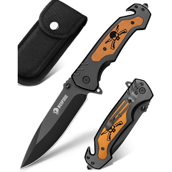 Рятувальний ніж NedFoss NF18, складний ніж 9,8 см з різаком для ременя та склорізом, кишеньковий ніж з фіксатором та шарикопідшипн