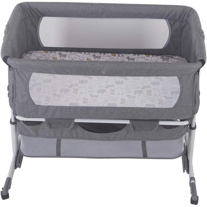 Дитяча колиска, люлька, дорожнє ліжечко, складне дитяче ліжечко, бічне ліжко, колиска-гойдалка з функцією гойдання, включаючи москітну сітку, матрац та сумку (92 58 7090 см (сіро-білий))