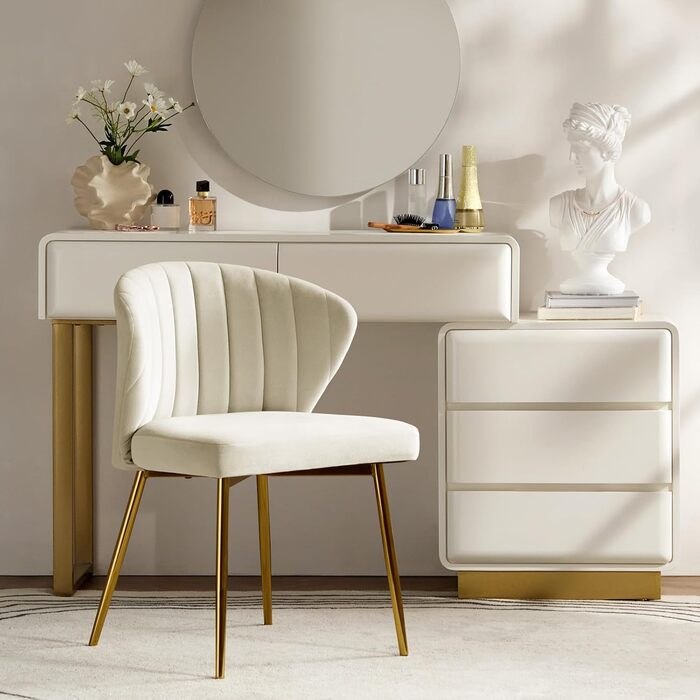 Сучасні обідні стільці, оксамитові кухонні стільці, обідні стільці з металевими ніжками, туалетний стілець для вітальні, бежевий 1 бежевий