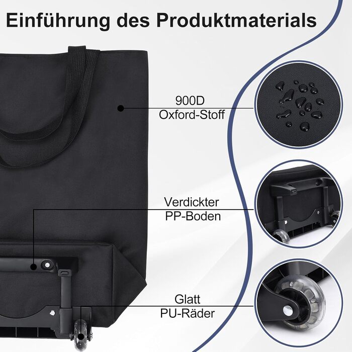 В-1 Візок для покупок, 30л Велика сумка на колесах, Легкий складаний візок для магазинів, кемпінгу та подорожей, з ключем для монет, Чорний, 2-