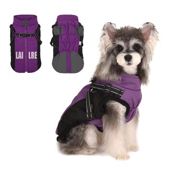 Пальто для собак, куртка для собак, зимове пальто для собак, водонепроникне пальто для собак, шлейка для собак, пальто, пальто для маленьких собак, зимове пальто для собак зі шлейкою для маленьких, середніх та великих собак, L, фіолетовий