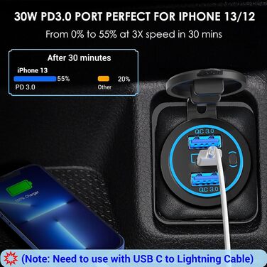 Вт) 12 В USB C розетка установка PD3.0 тип C USB розетка Водонепроникний 12 вольт автомобільна розетка прикурювач адаптер з 3 з'єд