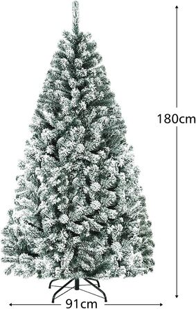Штучна ялинка COSTWAY 180/225 см зі снігом, ялинка з металевою підставкою, ПВХ голки, складна штучна ялинка, ідеально підходить для дому, офісу, магазинів та готелів (180 см) 180 см
