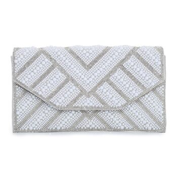 Клатч жіночий з перлами та стразами Перлина - елегантна вечірня сумочка на ланцюжку для весілля, випускного та святкових заходів, сріблястий