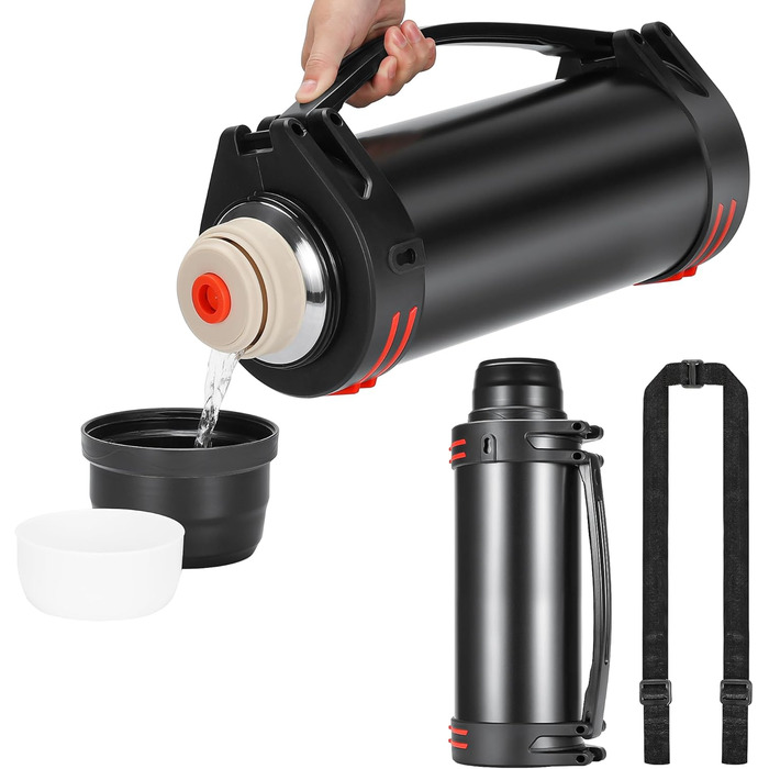 Термос колба термос колба 6.0 л, вакуумна пляшка з нержавіючої сталі, вакуумна колба з 2 чашками для пиття, двостінна ізоляційна п