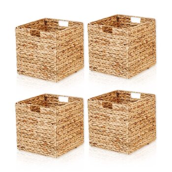 Вставка-кошик для полиць Kallax, кубоподібна форма, водяний гіацинт натуральний, 33 x 33 x 33 см, комплект з 4 шт.