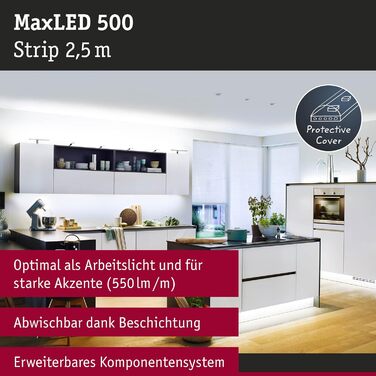 Світлодіодна стрічка MaxLED 500 2,5м 1375lm IP44 в т.ч. 15 Вт денне світло з можливістю затемнення біла срібляста світлодіодна стрічка пластикова стрічка 6500 K, 70548