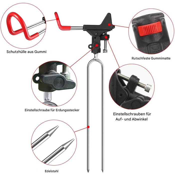 Тримач для вудки Leeko, тримач для вудки 2 шт. и з нержавіючої сталі універсальна підставка для вудки 360 регульований тримач для вудки риболовецькі аксесуари підлоговий портативний та знімний наземний