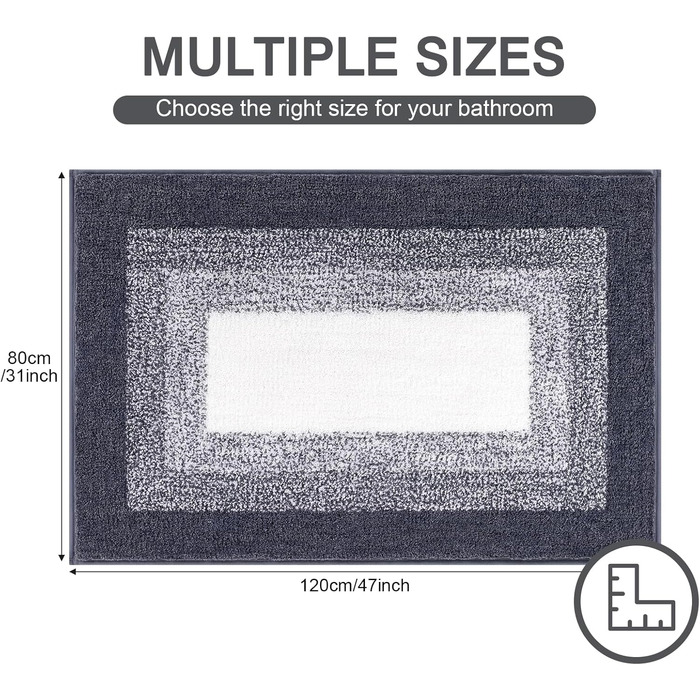 М&39які великі килимки для ванної 80 x 120 см, килимок для ванної, нековзний, водопоглинаючий килимок для душу та ванни, можна прати в пральній машині, темно-сірий 80 x 120 см