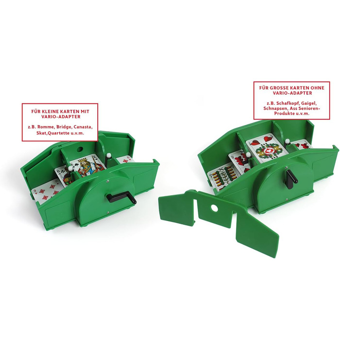 Механічний змішувач карт ASS Altenburger 22574033 Vario з ручним приводом, для різних форматів карт, в картонній коробці, зелений, розміри 24,3 x 15,7 x 10,6 см