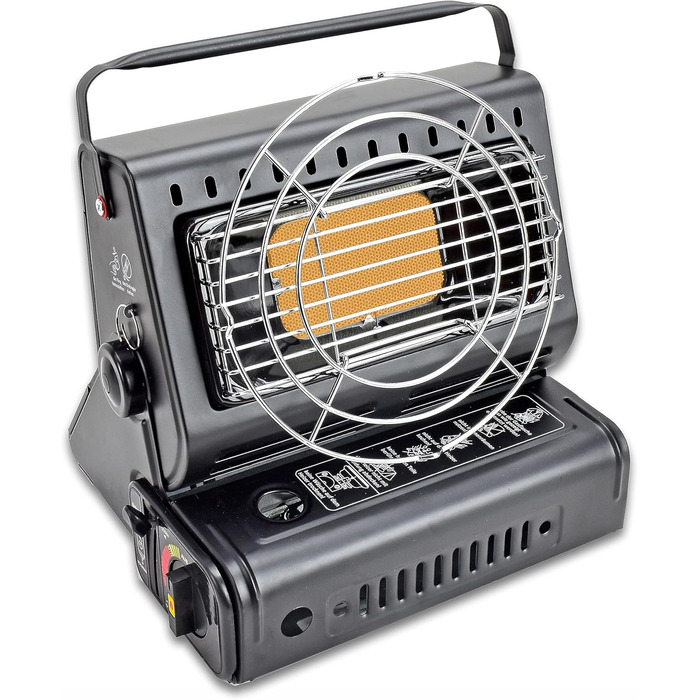 Портативний кемпінговий обігрівач TruWare з картриджами, складний обігрівач для намету для саду, каравана, зимового саду Мобільний газовий обігрівач з ручкою (газовий обігрівач з 4 картриджами)