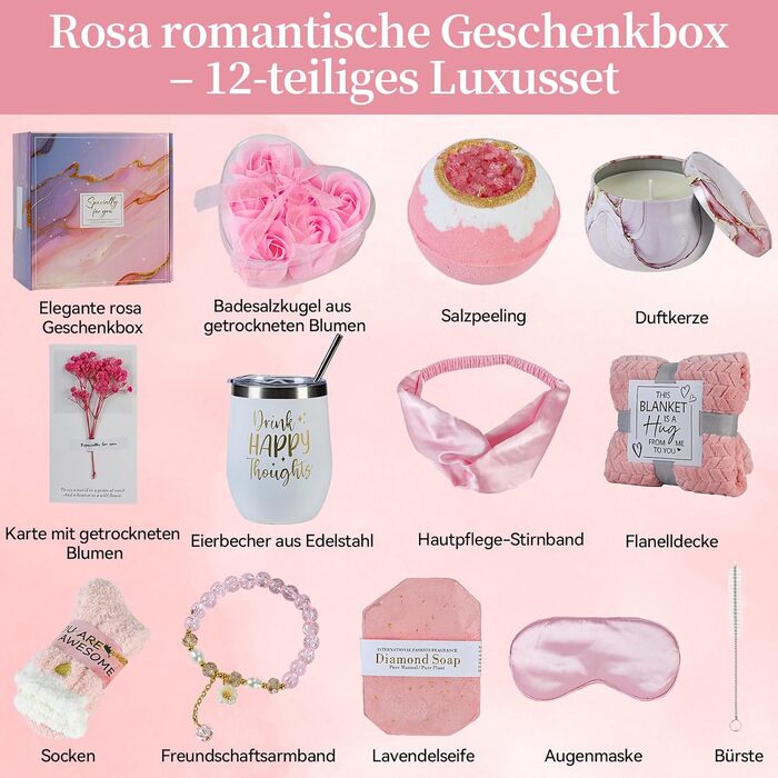 Подарунки для жінок, подарунок на день народження для жінок, подарунковий набір для дівчини на день народження з 12 предметів, включаючи ізольовану кружку з фланелевою кришкою, ідеї подарунків для мами, сестри, колег, релаксація у ванні