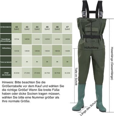 Чоловічі та жіночі водонепроникні рибальські штани Wathos з нейлону 70D, ПВХ та неопрену для риболовлі, фермерських та будівельних робіт, розмір 43, зелені