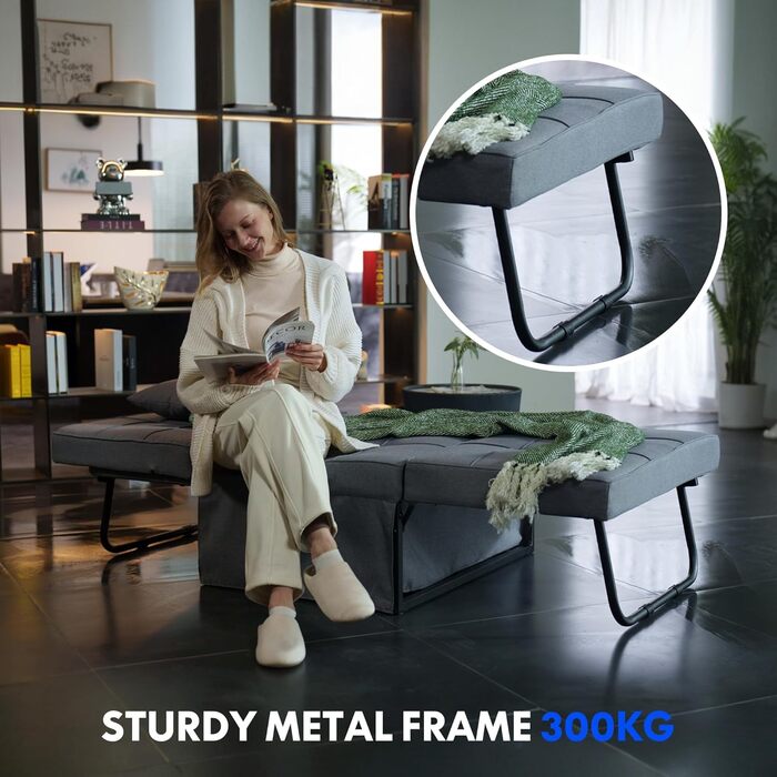 Крісло FLEXISPOT Крісло для вітальні з пуфом для ніг Розкладне крісло-ліжко з функцією ліжка Розкладне крісло-ліжко Вантажопідйомність до 300 кг, сірий, 72 * 69 * 35 см темно-сірий