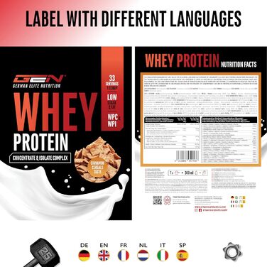 Сироватковий протеїновий порошок German Elite Nutrition, 1000 г, Злаки з корицею