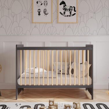 Дитяче ліжечко/спальне місце Love For Sleep 120x60 см із захисним бар&39єром, трансформоване, дитяче ліжко Tokyo кольору антрацит-сосна, дерев&39яне дитяче ліжко - Дитяче ліжко, трансформоване ліжечко, чорне