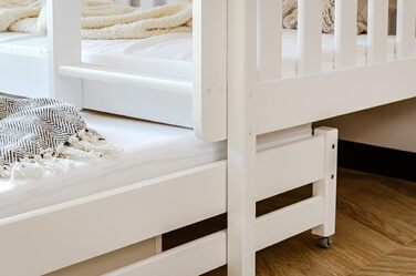 Дитяче колективне ліжко-горище 90x200 з висувним ліжком Двоярусне ліжко з висувною функцією, дві шухляди, решітчастий каркас, захи