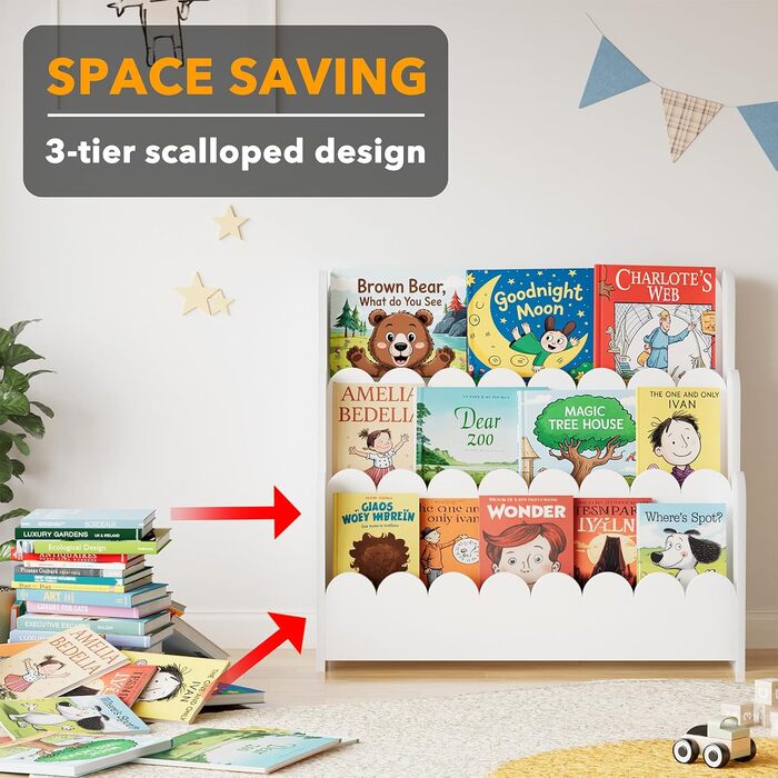 Рівнева книжкова полиця, книжкова полиця Монтессорі для малюків, меблі для дитячих кімнат, ігрових кімнат, дитячих кімнат та класів, біла, 78,15 см, 3-