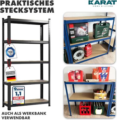 Потужний стелаж KARAT, комплект з 2 шт., 180 x 90 x 40 см, безболтовий стелаж, підвальний стелаж, стелаж для зберігання - 5 регульованих полиць (чорний) 40 x 90 x 180 см Чорний