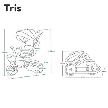 В1 триколісний велосипед і коляска, складається для дітей від 1,5 років до 25 кг, сидіння з функцією повороту на 180 градусів, рег