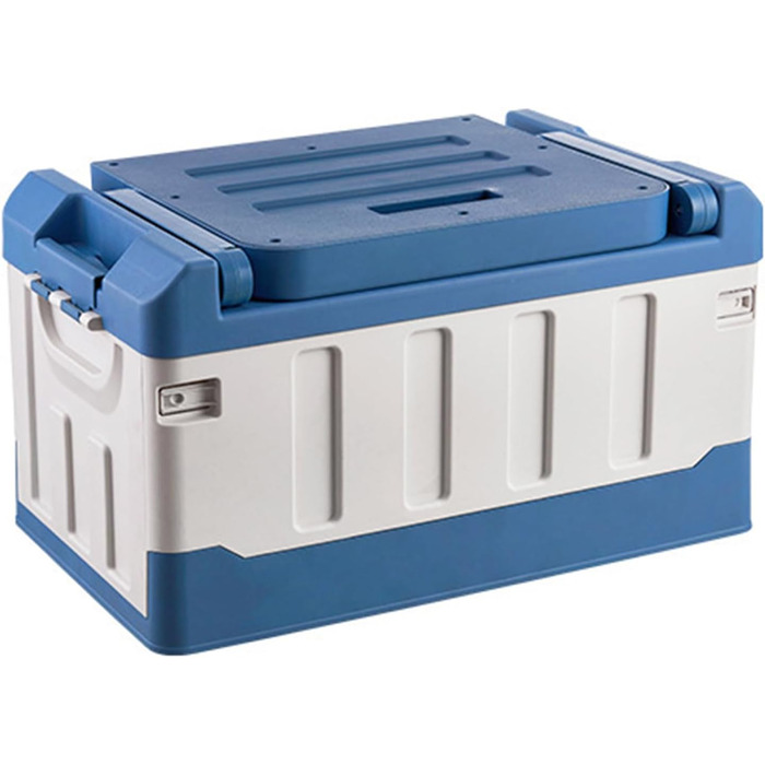 Ящик для рибальських снастей з аксесуарами, рибальське крісло, ящик для снастей, органайзер для зберігання на відкритому повітрі, портативний та складаний - 3-в-1 автомобільний рибальський ящик, велика місткість, двошарові аксесуари, синій та білий