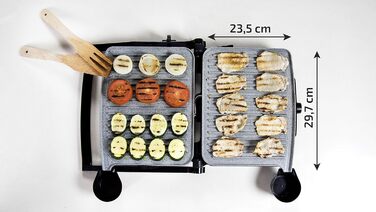 Електричний гриль, антипригарне покриття RockStone, відкривання на 180, регулювання по висоті, варильна поверхня 30 х 23,5 см, 2000 Вт, нержавіюча сталь і пластик, 2000.