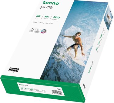 Перероблений папір Inapa Premium, папір для принтера tecno Pure 80 г/м, А4, 2 500 аркушів (5x500), яскраво-білий