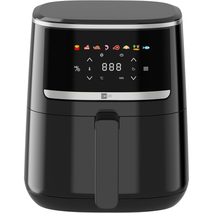 Літра, фритюрниця з цифровим сенсорним дисплеєм, 1500 Вт, регулювання 80-200, 8 програм, включаючи брошуру з рецептами 4,3 літра Компактний (компактний), 4,3