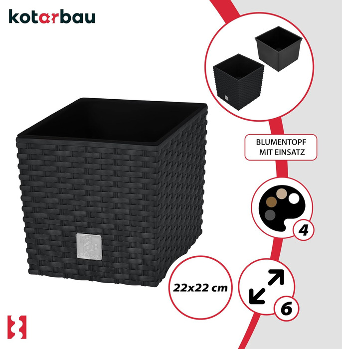 Горщики для квітів 9,8 л Висота 23 см Антрацит Пластиковий горщик для рослин з внутрішнім горщиком Набір горщиків для квітів під р