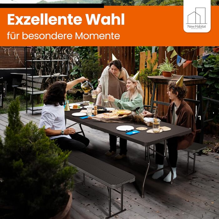 Розкладний фуршетний стіл Розкладний садовий стіл з поліратангу Всепогодний та складний пивний стіл Міцний розкладний стіл для саду, фестивалів, кемпінгу та заходів на свіжому повітрі (чорний)