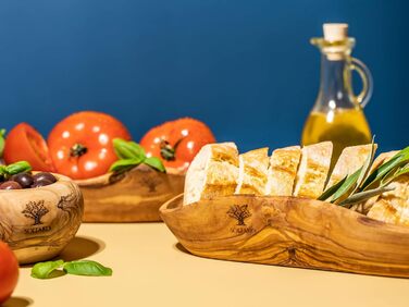 Набір з 2 багетів з оливкового дерева Миска для хліба - Миска для закусок подовжена - Сільська дерев'яна миска - Декоративна миска
