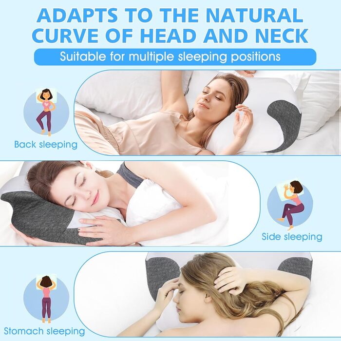 Подушка NEWHEY з піни з ефектом пам&39яті, ергономічна подушка для голови від болю в шиї, ортопедична подушка, подушка для підтримки шиї для сну на боці, спині та животі