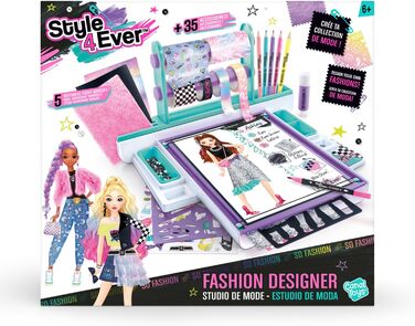 Стиль для всіх - Планшет для дизайнера одягу - Набір для творчого малювання та рукоділля для дітей віком від 6 років - Повний кейс для студії дизайну одягу з тканинами, трафаретами та наклейками - Студія дизайнера одягу OFG 276