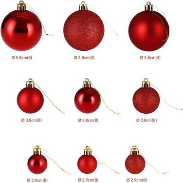 Різдвяні ялинкові прикраси 77 шт червоні Deuba