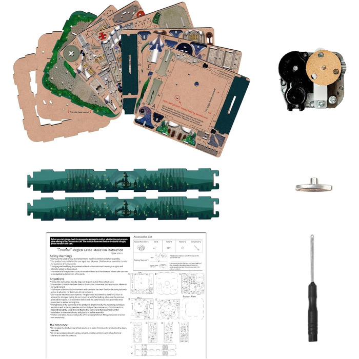 Музична шкатулка Tonecheer Дерев'яний 3D-пазл, набір моделей сім'ї котів своїми руками для дорослих, обертова музична шкатулка, дерев'яна головоломка Подарунки для прикраси будинку Подарунок на день народження Різдвяний підліток (Чарівний замок)