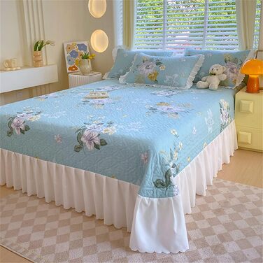 Покривало Highdi для двоспальних/острівних ліжок, покривало з квітковим принтом, м&39яке стьобане покривало, двостороннє легке покривало з мікрофібри, для ліжка та дивана (синій, 280x245 см) синій 280x245 см