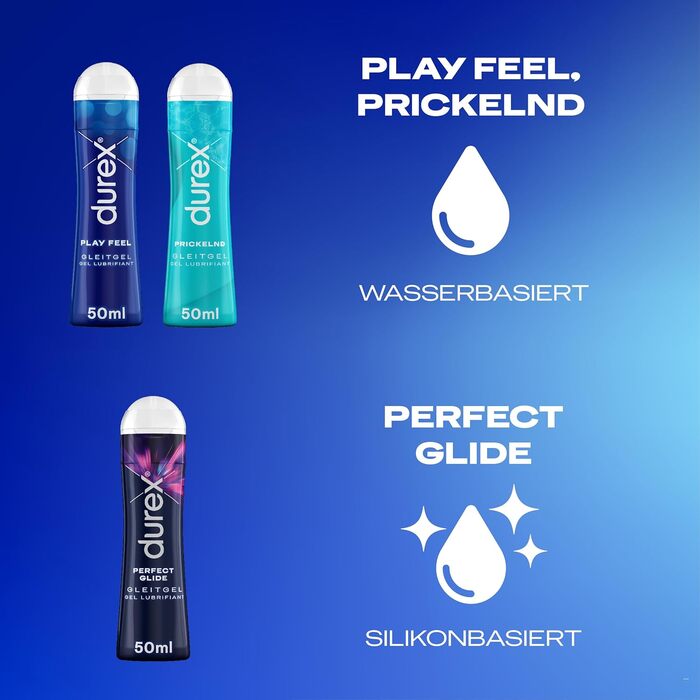 Можна прати, не жирний і не залишає плям Набір з Perfect Glide, Play Feel & Tingling на водній і силіконовій основі, безпечний для презерватива 3 x 50 мл