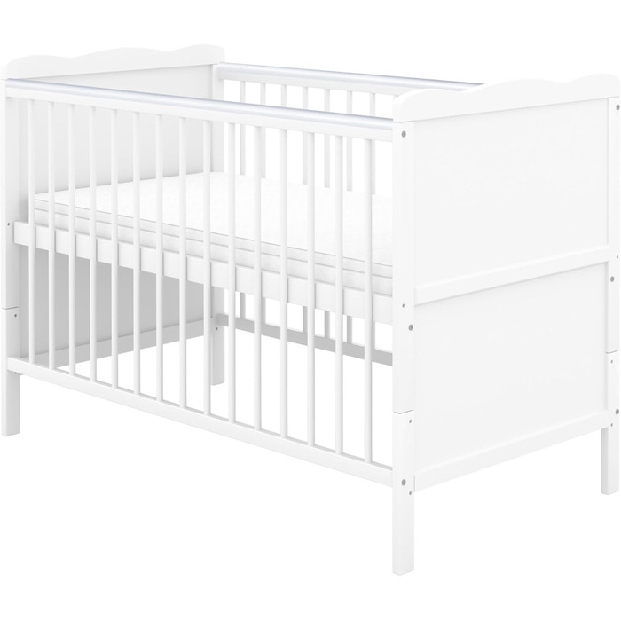 Дитяче ліжечко 70x140 см біле дитяче ліжко, що трансформується в юніорське ліжко з прорізувачами, масив сосни Джек