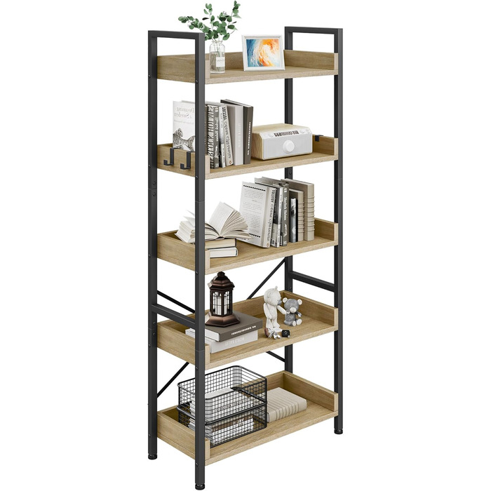 Ярусна книжкова полиця, висока, вузька, тонка дерев&39яна полиця, промисловий склад для вітальні, домашнього офісу дубове покриття (30Г x 64Ш x 160В см), 5-