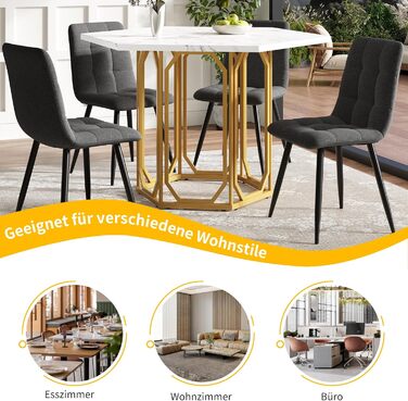 Шестигранний обідній стіл Merax, великий сучасний кухонний обідній стіл для 4-6 осіб, стільниця з МДФ з мармуровим візерунком, міцна металева основа золотого кольору, для кухні, вітальні, 110,2 x 95,4 см (110,2 x 95,4 x 75,5 см) Мармуровий візерунок та зо