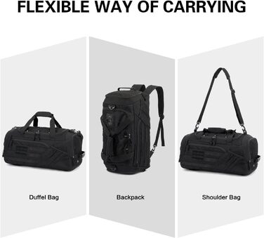 Тактична дорожня сумка-рюкзак 45 л для чоловіків та жінок, спортивна сумка 3-в-1 з відділенням для взуття, відділенням для вологи, багатофункціональна сумка для вихідних для спортзалу, подорожей, кемпінгу, походів, чорного кольору