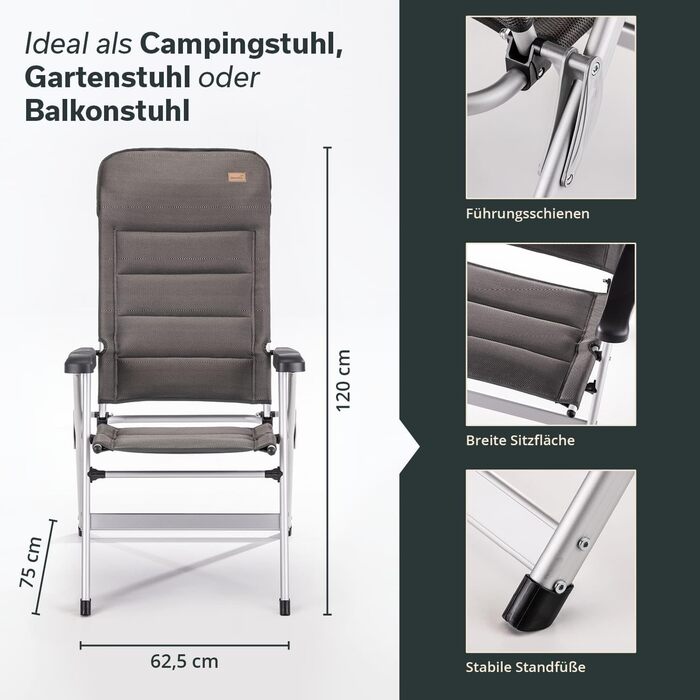 Складаний стілець Skandika Lepola Складаний кемпінговий стілець з алюмінію, алюмінієвий садовий стілець, регульована спинка в 7 положеннях, вантажопідйомність 180 кг, складний, висока спинка, підголівник Кемпінг, сад, комплект з 2 шт.